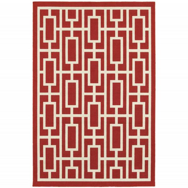 Red, Ivory 8 ft. x 11 ft. Loomed Geometric Polypropylene Rectangle Indoor/Outdoor Area Rug