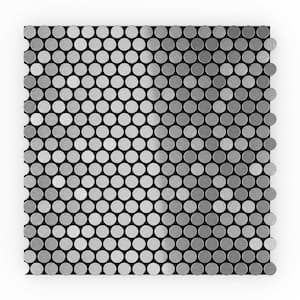 Penny S2 Stainless Steel 11.97 in x 12 in x 0.2 in Brushed Metal Peel and Stick Wall Mosaic Tiles (5.98 sq. ft./case)