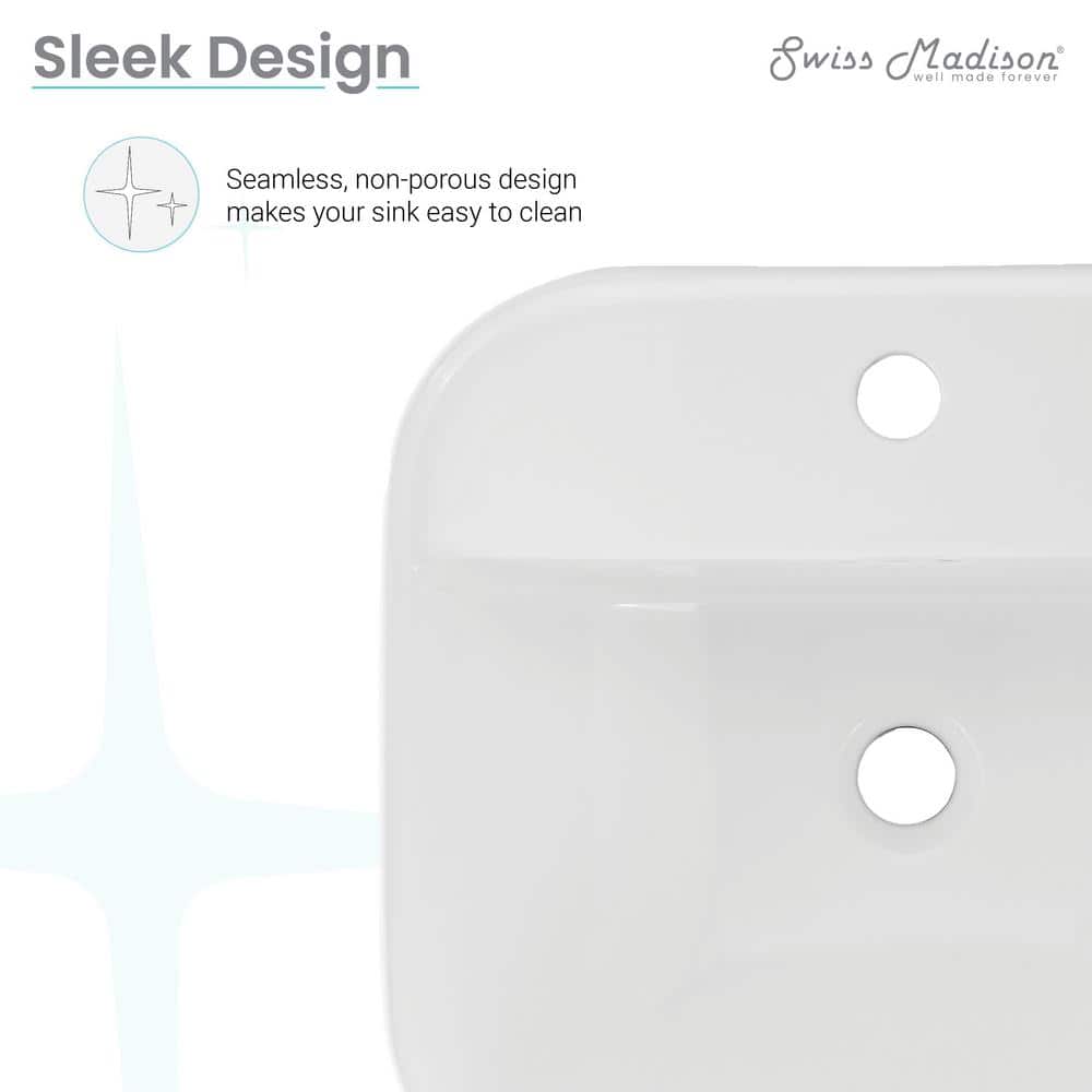 Carre 18" White Ceramic Wall-Mount Bathroom Sink