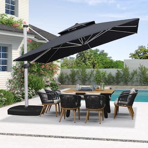 11 ft. Square High-Quality Aluminum Cantilever Polyester Outdoor Patio Umbrella with Wheels Base, Gray