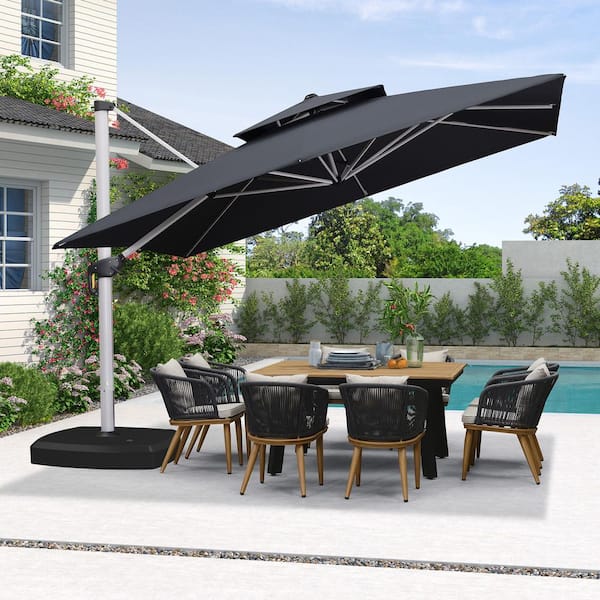 PURPLE LEAF 11 ft. Square High-Quality Aluminum Cantilever Polyester Outdoor Patio Umbrella with Wheels Base, Gray