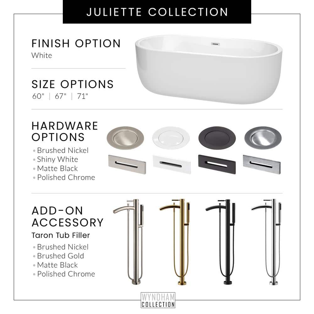 Juliette 60" Shiny White Acrylic Freestanding Bathtub