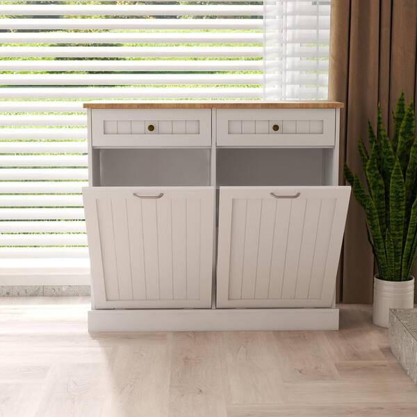 HUTWIFE Double Tilt Out Trash Cabinet with Hideaway Drawer, Free