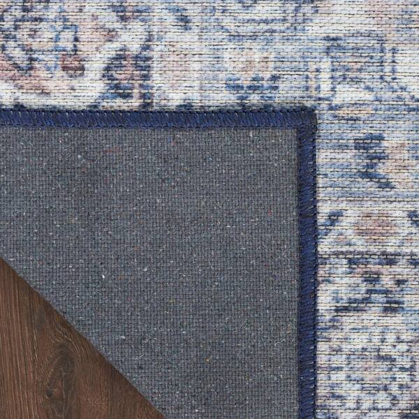 Unbranded - Machine Washable Series 1 Ivory Navy 6 ft. x 9 ft. Distressed Traditional Area Rug