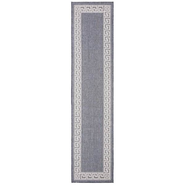 SAFAVIEH Bermuda Dark Blue/Ivory 2 ft. x 6 ft. Runner Border Striped