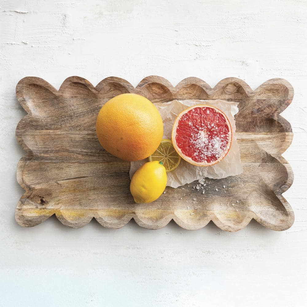 Natural Mango Wood Scalloped Edge Serving Tray