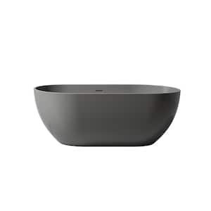 59 in. x 29.5 in. Solid Surface Stone Resin Freestanding Soaking Bathtub with Center Drain in Dark Grey