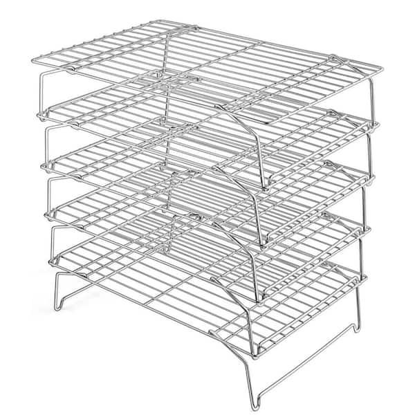 5-Tier Stainless Steel Stackable Cooling Rack for Baking Roasting Grilling, Collapsible Heavy Duty, Silver