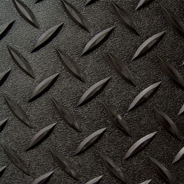 Textured Slip Resistant Diamond Plate 7.5 ft. x 20 ft. Black Vinyl Garage Flooring Roll Car Mat, 23 sizes available