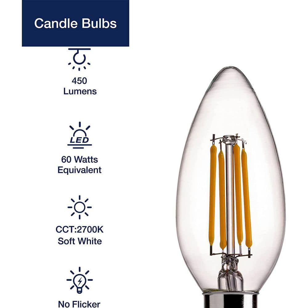 Dimmable Warm White LED Filament Chandelier Bulbs, 6-Pack