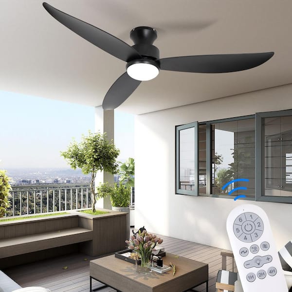 52 in. Integrated LED Indoor Solid Outdoor Black ABS Finish Ceiling Fan with Remote Control and 1-Light