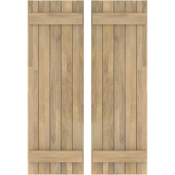 Ekena Millwork 17-1/2-in W x 71-in H Americraft 5 Board Exterior Real Wood Joined Board and Batten Shutters Unfinished
