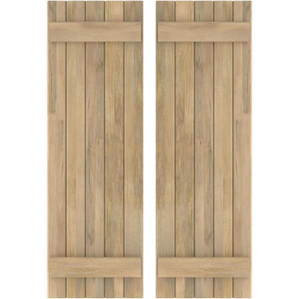Ekena Millwork 17-1/2 in. W x 74 in. H Americraft 5-Board Exterior Real Wood Joined Board and Batten Shutters in Unfinished