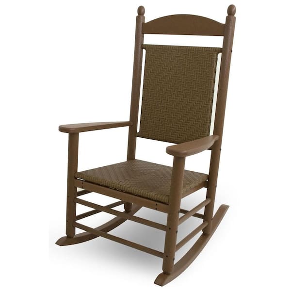 POLYWOOD Jefferson Teak Woven All-Weather Plastic Outdoor Rocker with Tigerwood Weave
