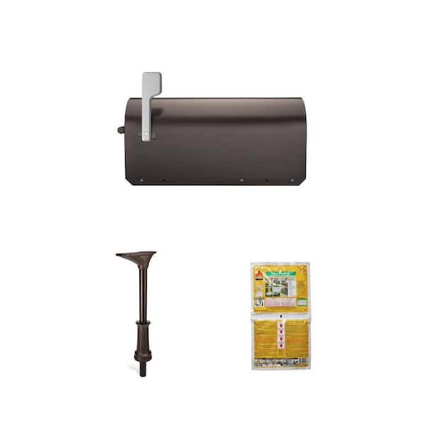 Rubbed Bronze Steel Mailbox, Decorative In-Ground Post and 2 lb. Post Mix Combo