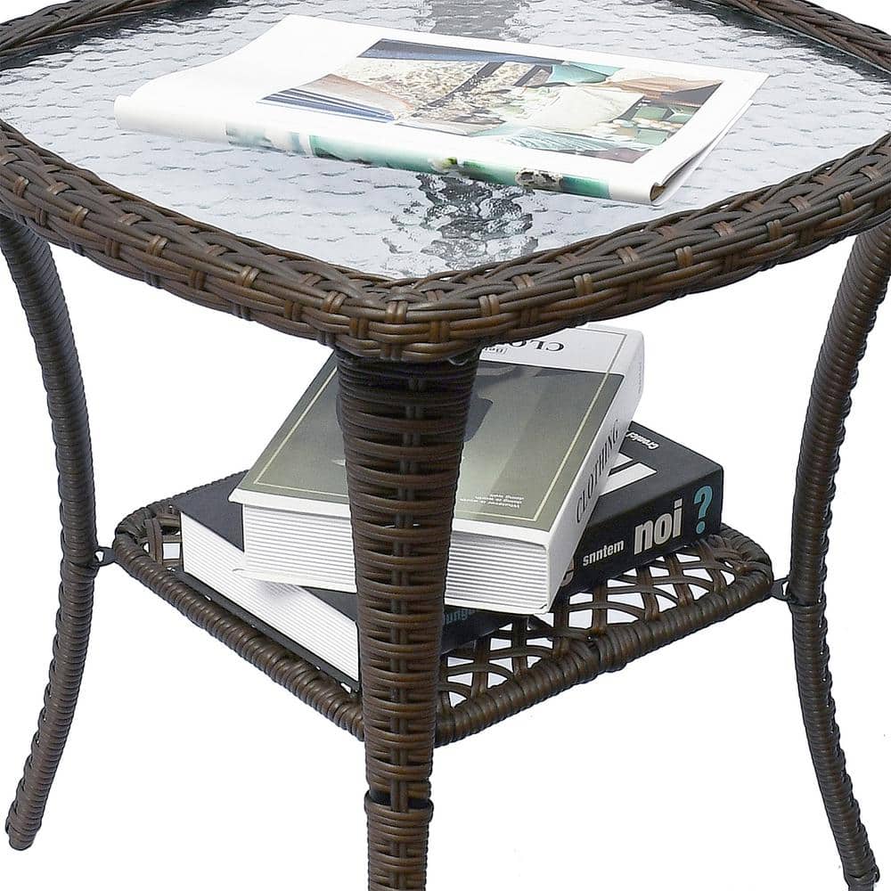 Blue Wicker Outdoor Swivel Rocking Patio Chair Set with Table