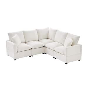 84 in. L-Shaped Modular Chenille Sectional Sofa in. White with 2 Pillows