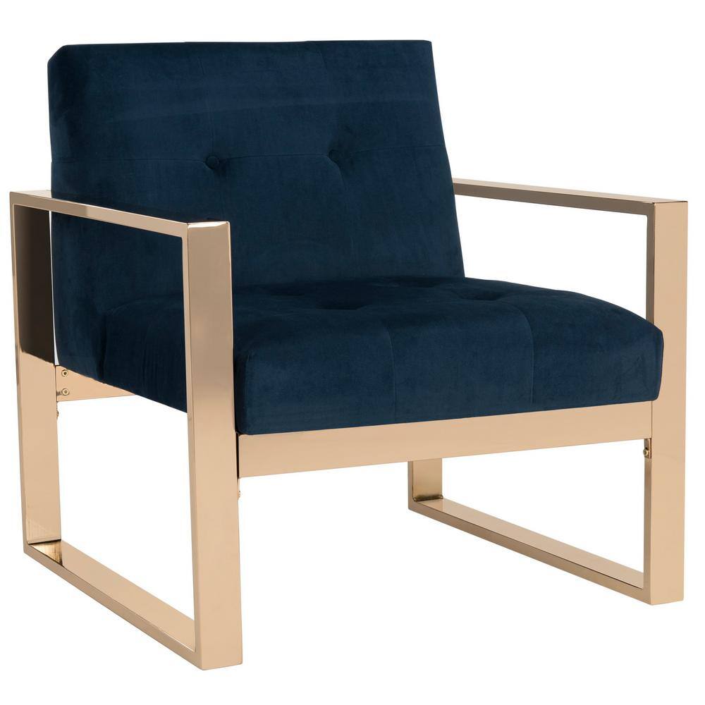 Transitional Geometric Navy Velvet Accent Chair with Gold Metal Frame