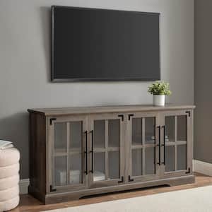 58 in. Grey Wash Composite TV Stand Fits TVs Up to 64 in. with Storage Doors