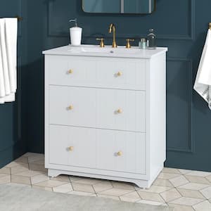 30 in. W x 18.3 in. D x 33.8 in. H Single Sink Freestanding Bath Vanity in White with White Ceramic Top