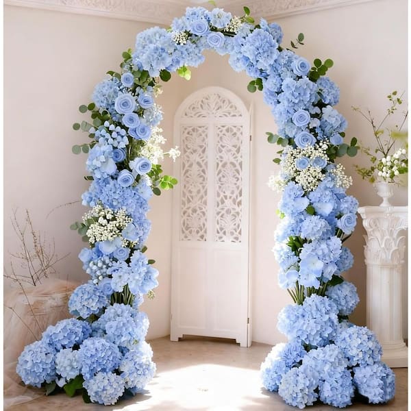 7.8 in. Blue Indoor/Outdoor Artificial Hydrangea Flowers Fake Silk