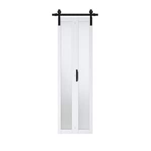 25 in. x 84 in. 1-Lite Frosted Glass White Finished Solid Core MDF Bi-Fold Door Style Barn Door with Hardware Kit