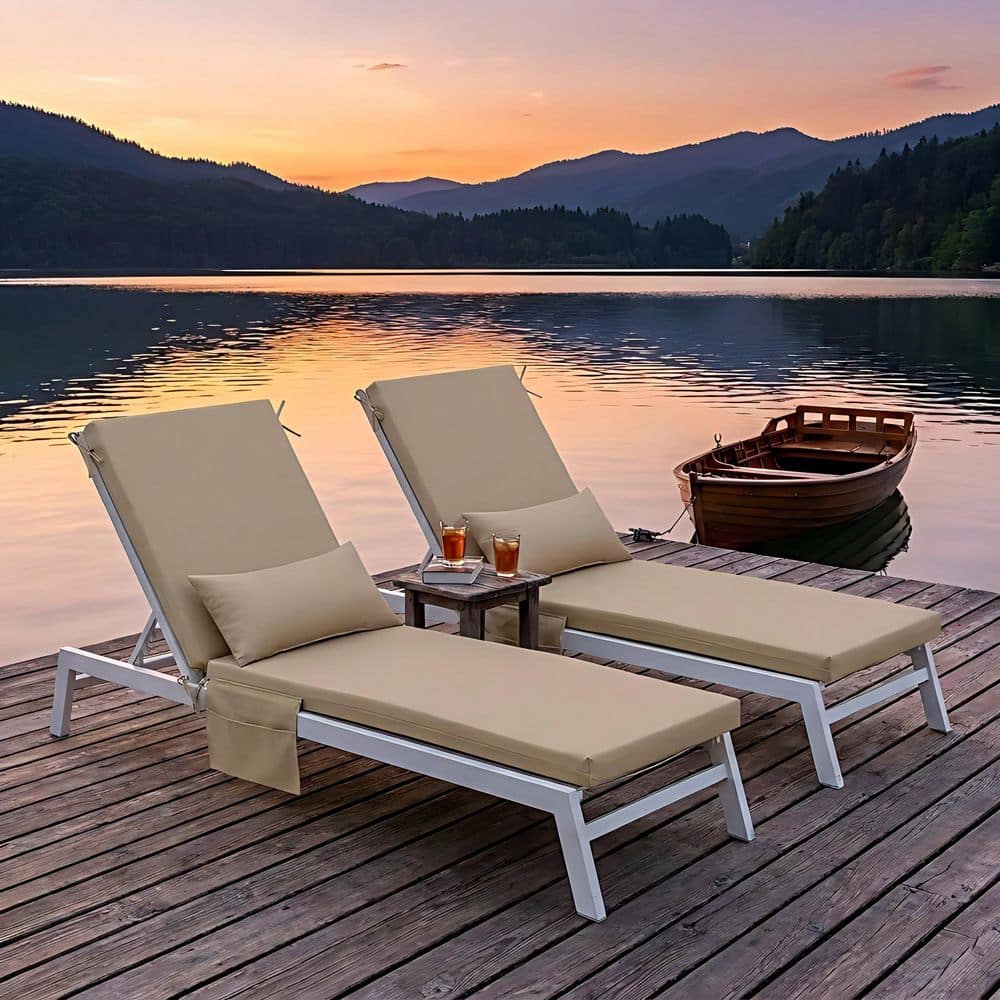 2 Pieces Patio Chaise Lounge Cushions with Pockets 80 in. x 23 in. x 2.8 in. Outdoor Pool Lounge Chair Cushion in Beige