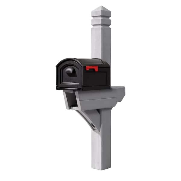 Highland Weathered Cedar Mail Post and XL Black Mailbox