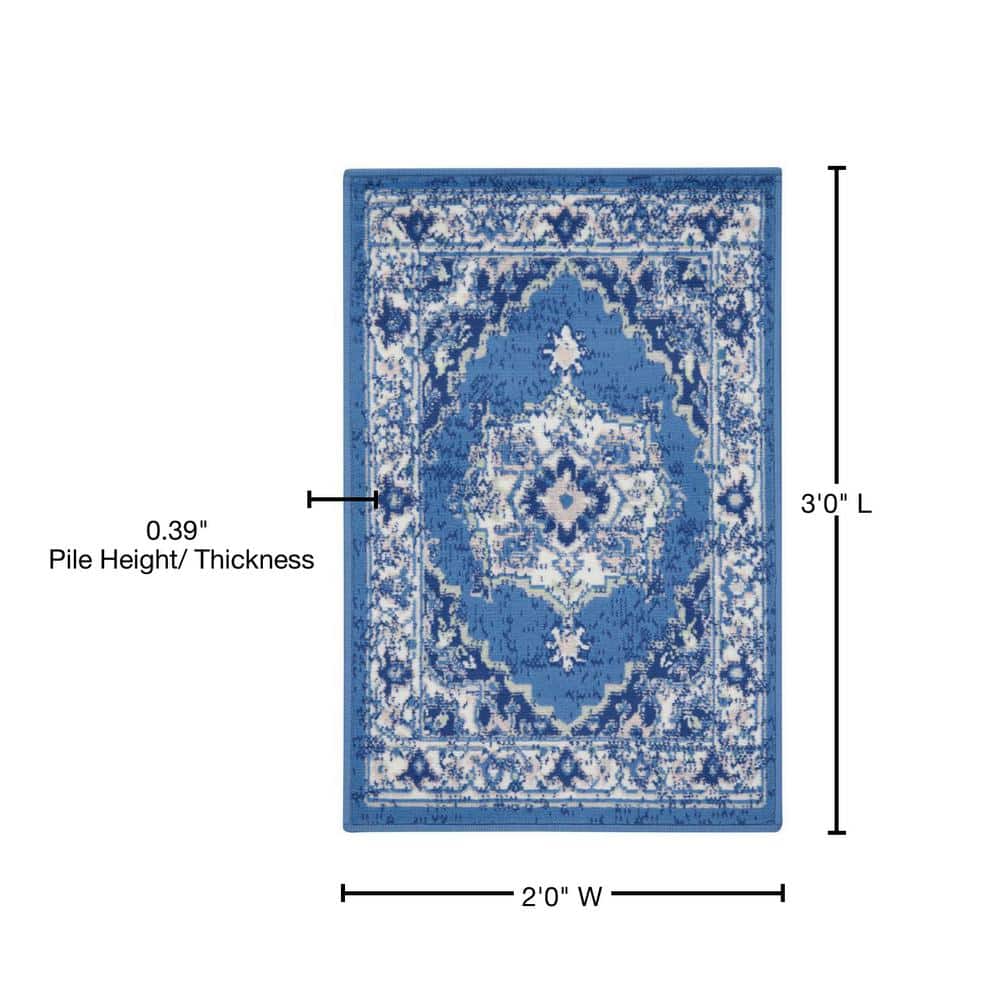 Navy Floral Synthetic Rectangular 2' x 3' Area Rug