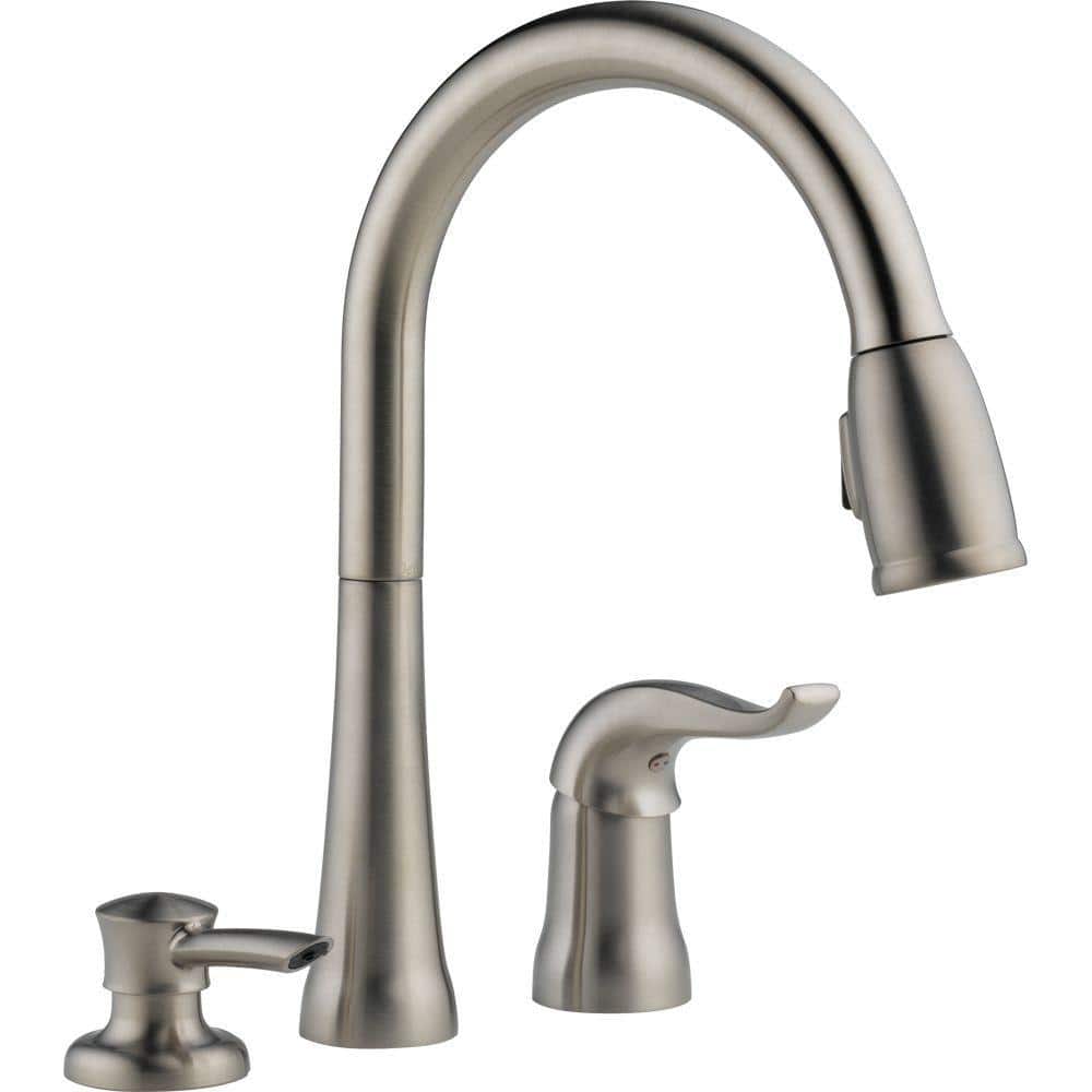 Kate Pull Down Sprayer Kitchen Sink Faucet with Matching Soap Dispenser -  Delta, 16970-SSSD-DST