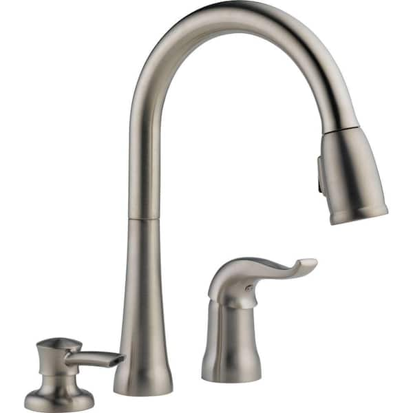 Delta Kate Single-Handle Pull-Down Sprayer Kitchen Faucet with MagnaTite Docking and Soap Dispenser in Stainless