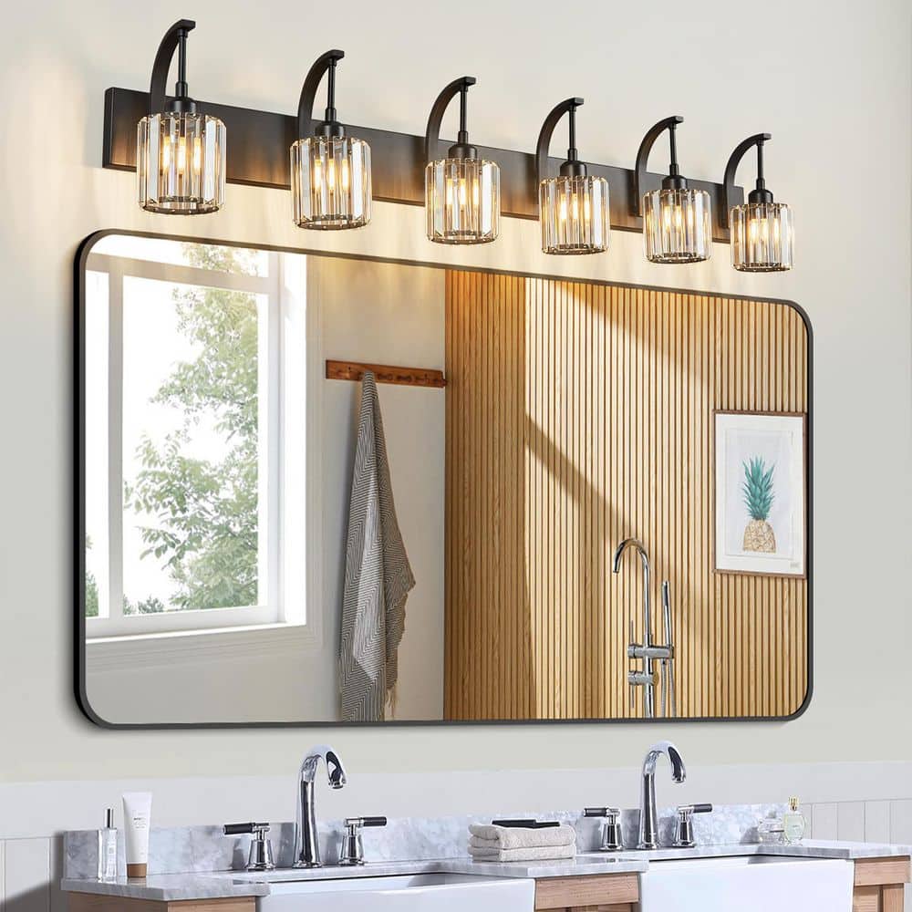 Home Lighting 51.18 in. 6-Light Black Round Vanity Lights with Crystal Accents Over Mirror For Bathroom（JW-294） price history on PriceWatchPro