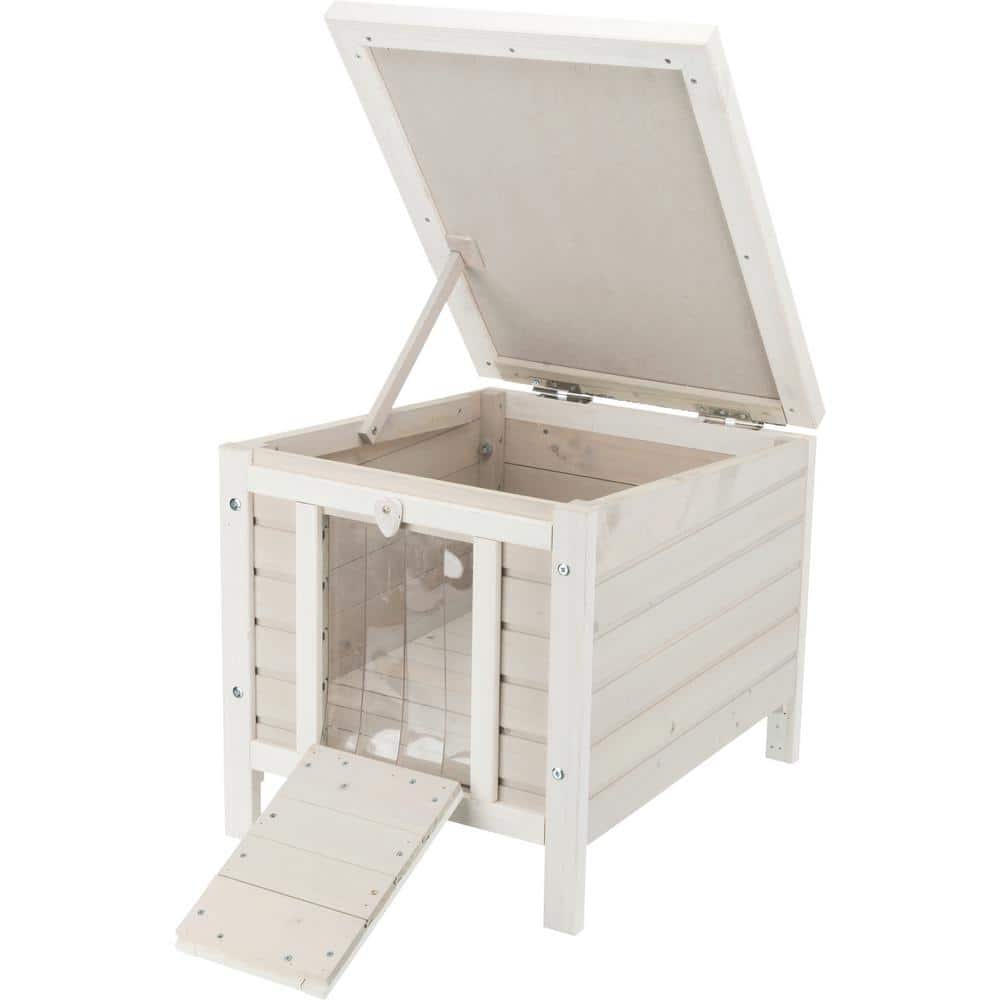 Light Gray Pine Wood Outdoor Cat House with Hinged Roof