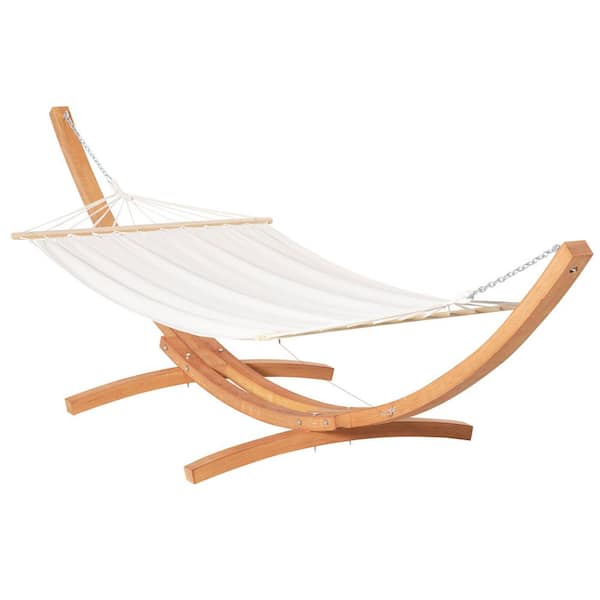 Unbranded Outdoor Outside Boho Style Hammock with Stand with Extra Large Heavy Duty Wooden Frame for Nap Bed White
