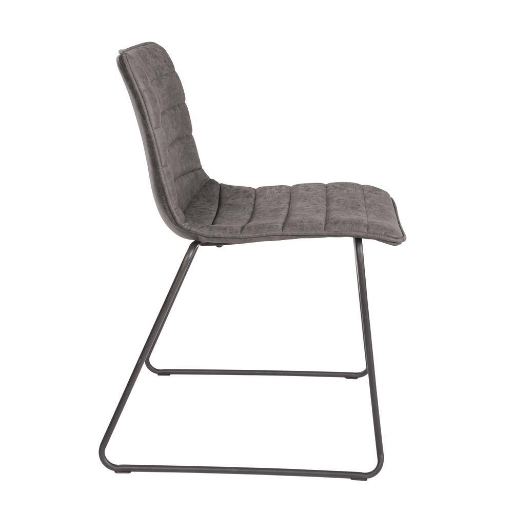 Charcoal Faux Leather Upholstered Stackable Side Chair with Metal Frame