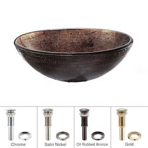 Copper Illusion Glass Vessel Sink in Brown with Pop-Up Drain and Mounting Ring in Satin Nickel