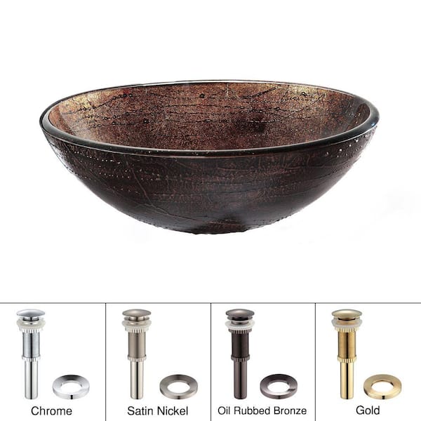 KRAUS Multi-Color 16.5 in. Round Vessel Bathroom Sink in Copper Glass with Pop-Up Drain and Mounting Ring in Satin Nickel