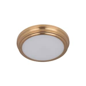 X66 Flush Mount 9 in. 1-Light Satin Brass Finish Integrated LED Flush Mount Ceiling Light w/ Frosted Polycarbonate Shade