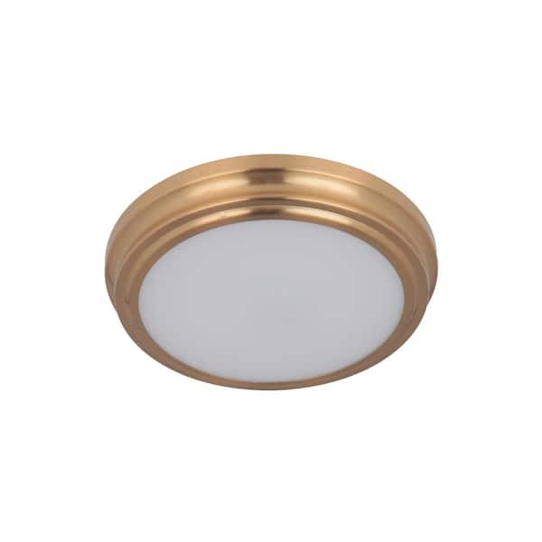 CRAFTMADE X66 Flush Mount 9 in. 1-Light Satin Brass Finish Integrated LED Flush Mount Ceiling Light w/ Frosted Polycarbonate Shade