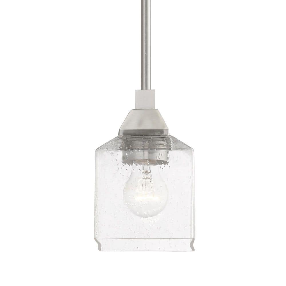 Brushed Nickel Mini Pendant with Clear Seeded Glass Shade