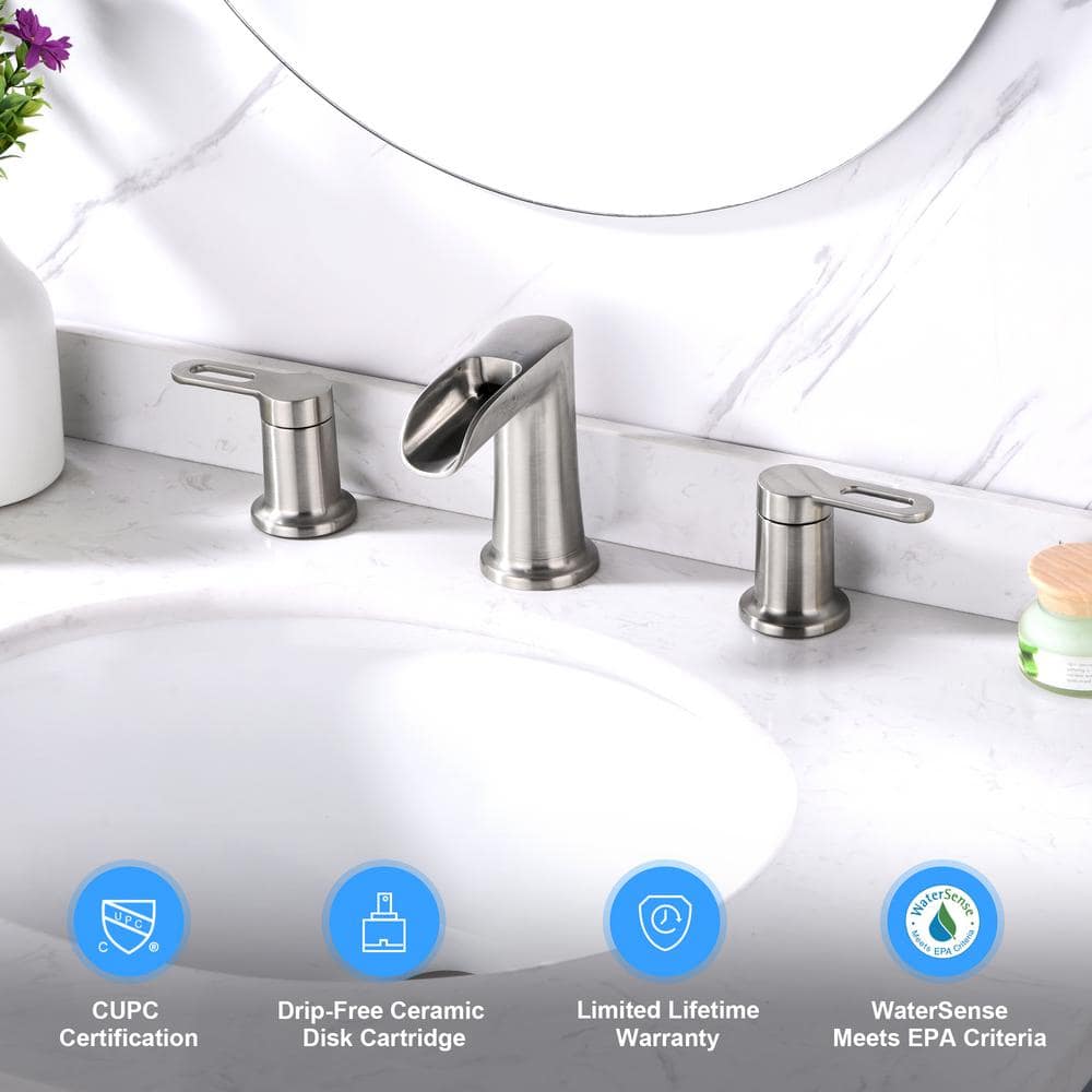 Brushed Nickel Modern Waterfall Widespread Bathroom Faucet