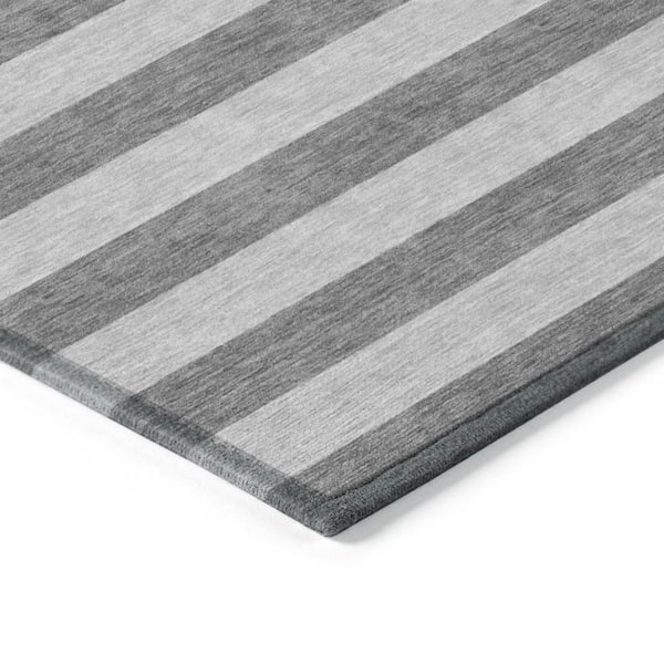 Gray and White 5 ft. x 8 ft. Woven Striped Polyester Rectangle Indoor/Outdoor Area Rug