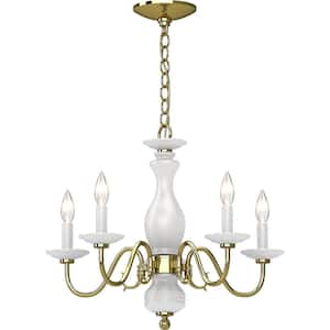 5 Lights Polished solid Brass Chandelier with White porcelain