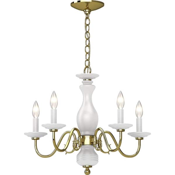 Volume Lighting 5 Lights Polished solid Brass Chandelier with White porcelain