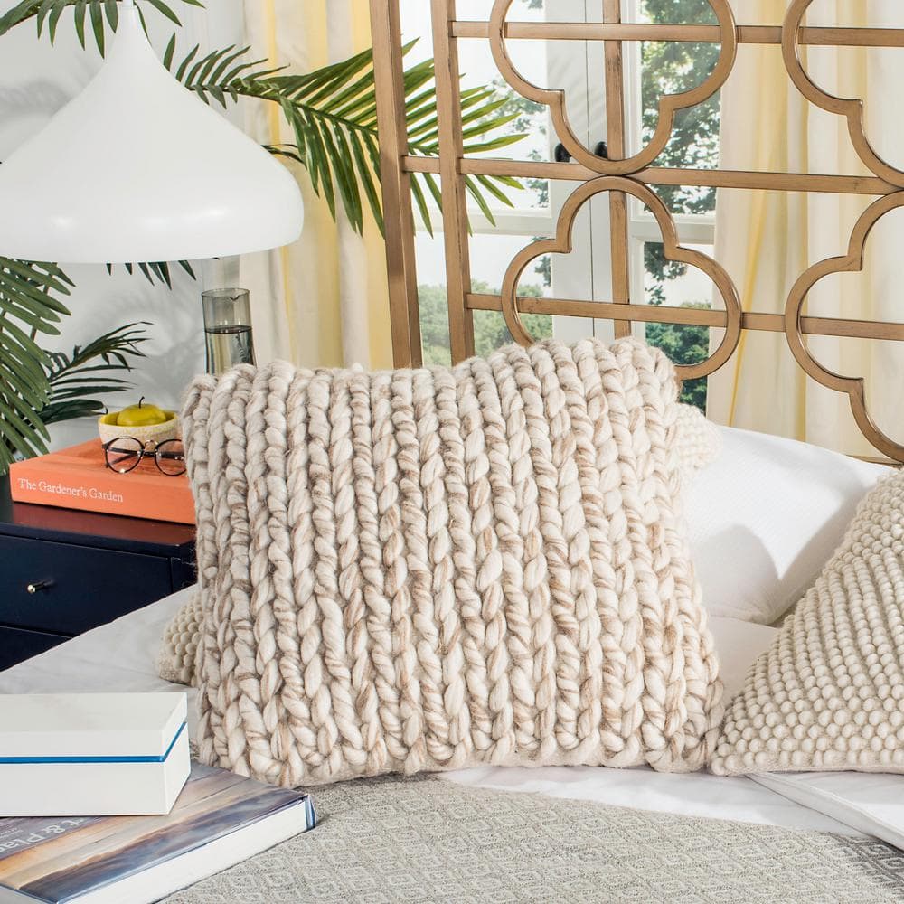 Natural Taupe Handloom Wool Braided Throw Pillow Set