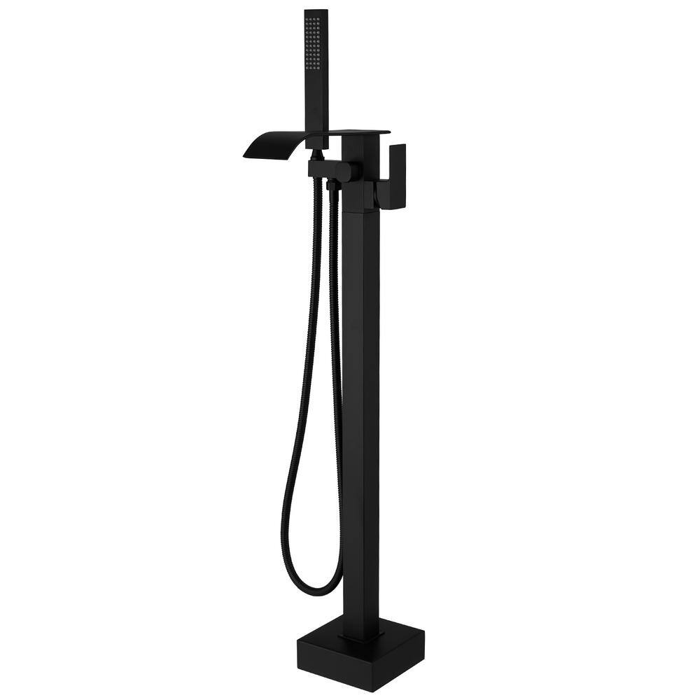 Waterfall Single Handle Floor Mount Freestanding Tub Faucet with Hand Shower in Matte Black price history on PriceWatchPro