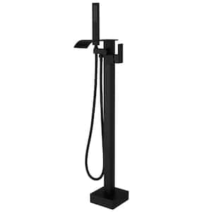 Single-Handle Freestanding Tub Faucet with Hand Shower Brass Waterfall Floor Mount Tub Filler in. Matte Black