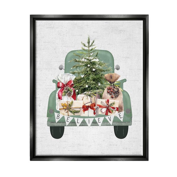 Stupell Industries Christmas Gift Pickup by Lettered and Lined 1-Piece Floater Frame Graphic Print Travel Poster Art Print 31 in. x 25 in.