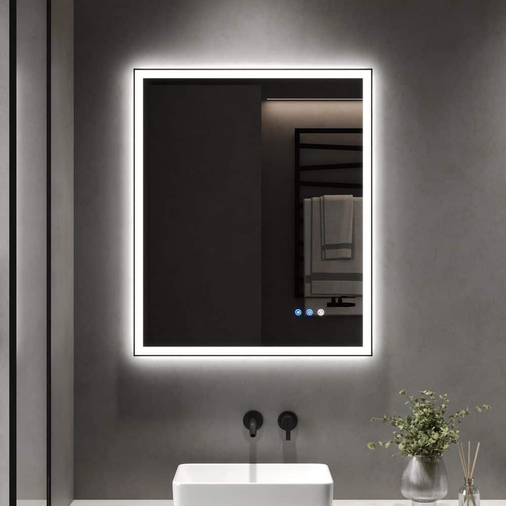 30 in. W x 36 in. H Rectangular Framed LED Anti-Fog Wall Mount Bathroom Vanity Mirror in Black, Front Light and Backlit price history on PriceWatchPro