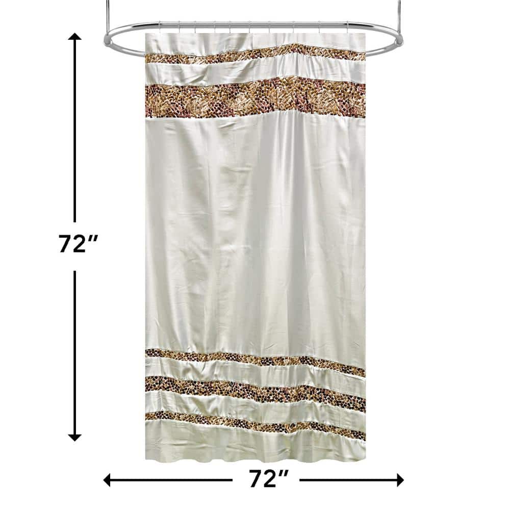 72" x 72" Brown and White Polyester Shower Curtain with Embroidered Pattern